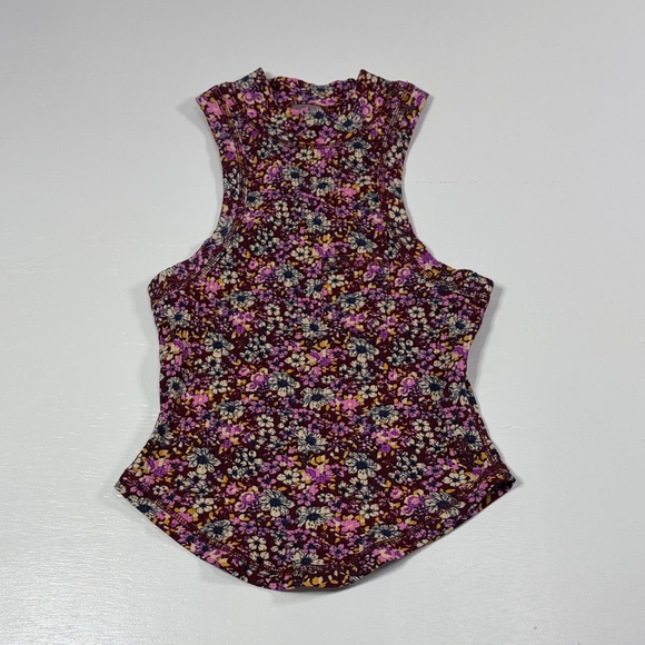 Mod Retro NWOT Free People Wishful Floral Printed Ribbed Tank in Mulberry S - Picture 3 of 9
